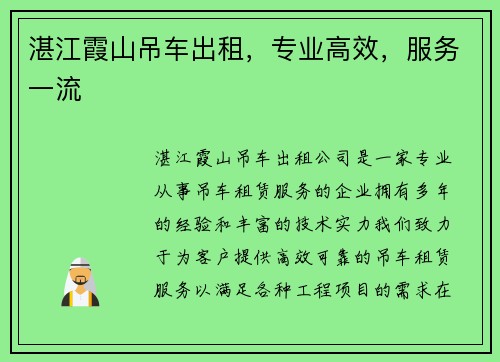 湛江霞山吊车出租，专业高效，服务一流
